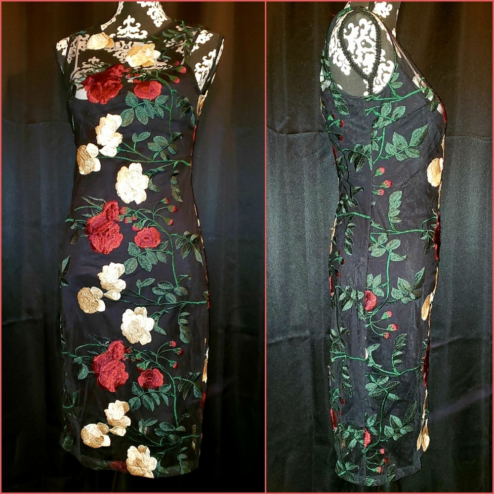 Calvin Klein Floral Embroidered Mesh Dress Sz 6